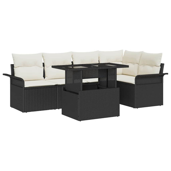 Havesofa Sæt 6 stk. Sort [Syntetisk]: Poly Rattan