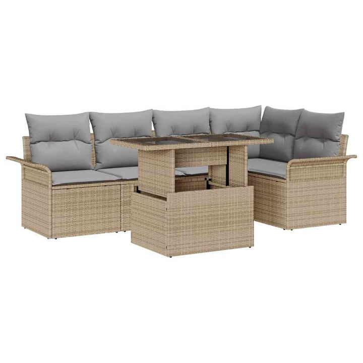 Havesofa Sæt 6 stk. Beige [Syntetisk]: Poly Rattan