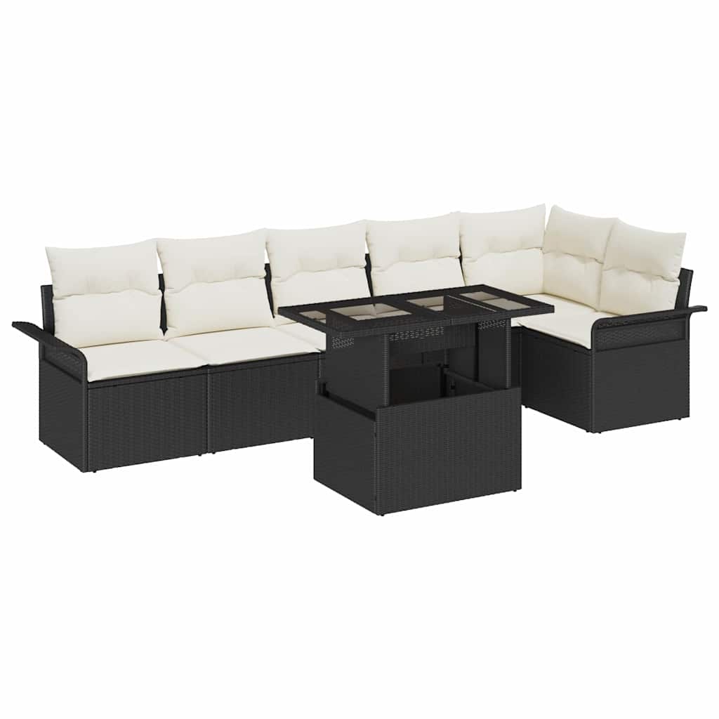 Havesofa Sæt 7 stk. Sort [Syntetisk]: Poly Rattan