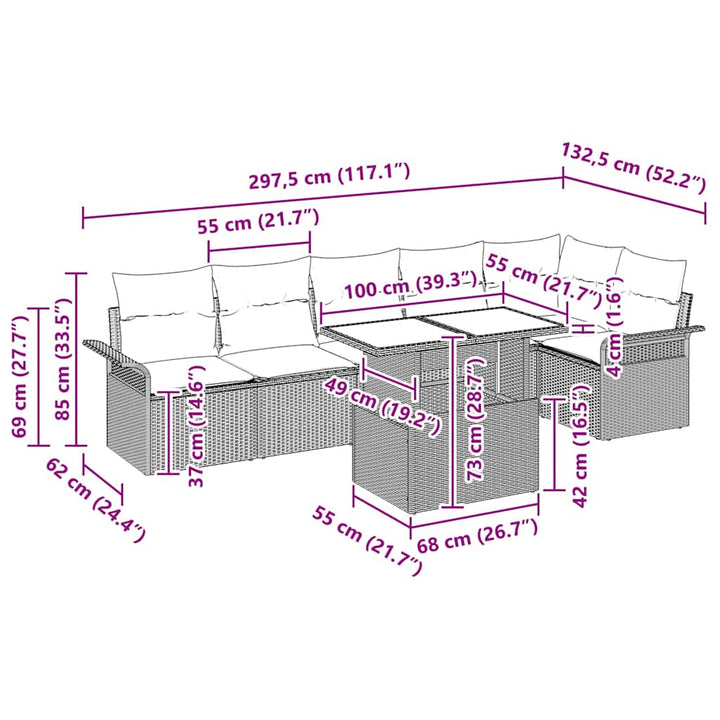 Havesofa Sæt med pude med opbevaring 7 pcs Sort Poly rattan