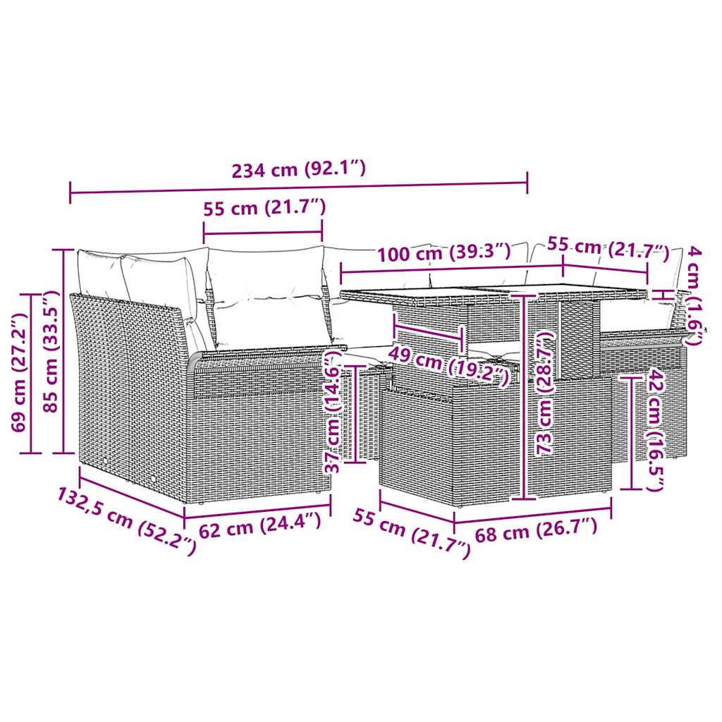 Havesofa Sæt 7 stk. Brun [Syntetisk]: Poly Rattan