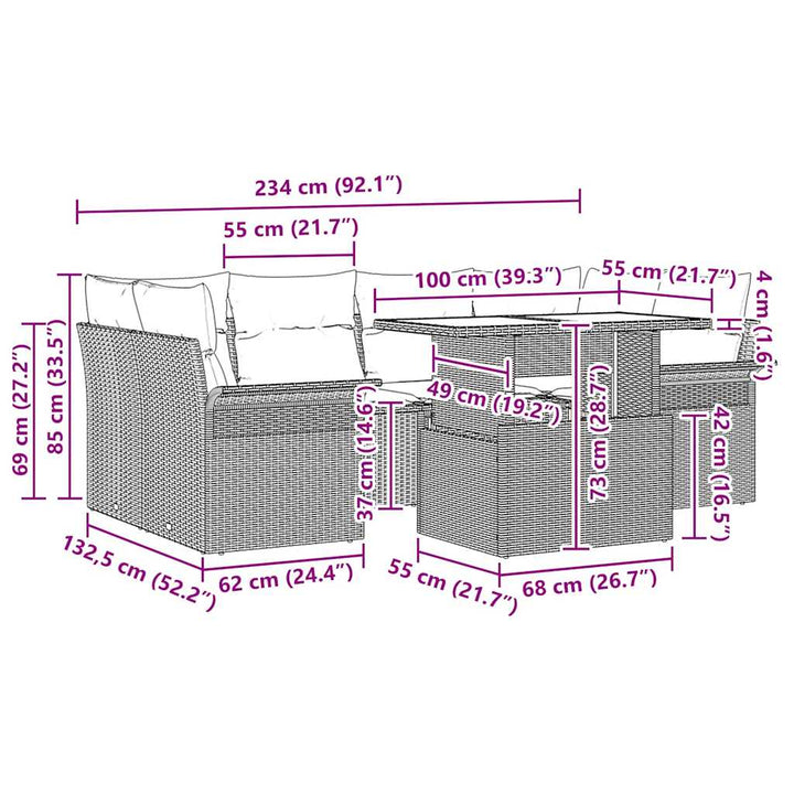 Havesofa Sæt 7 stk. Brun [Syntetisk]: Poly Rattan