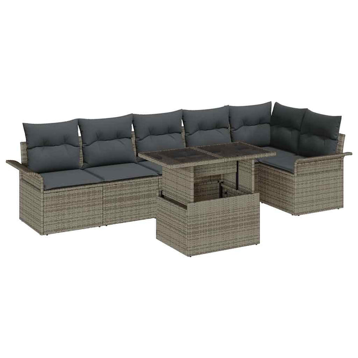 Havesofa Sæt med pude med opbevaring 7 pcs Grå Poly rattan