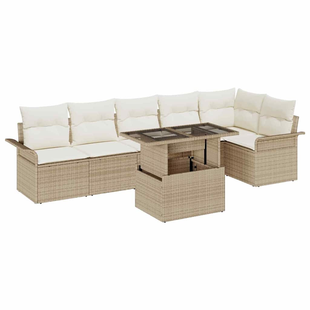 Havesofa Sæt 7 stk. Beige [Syntetisk]: Poly Rattan