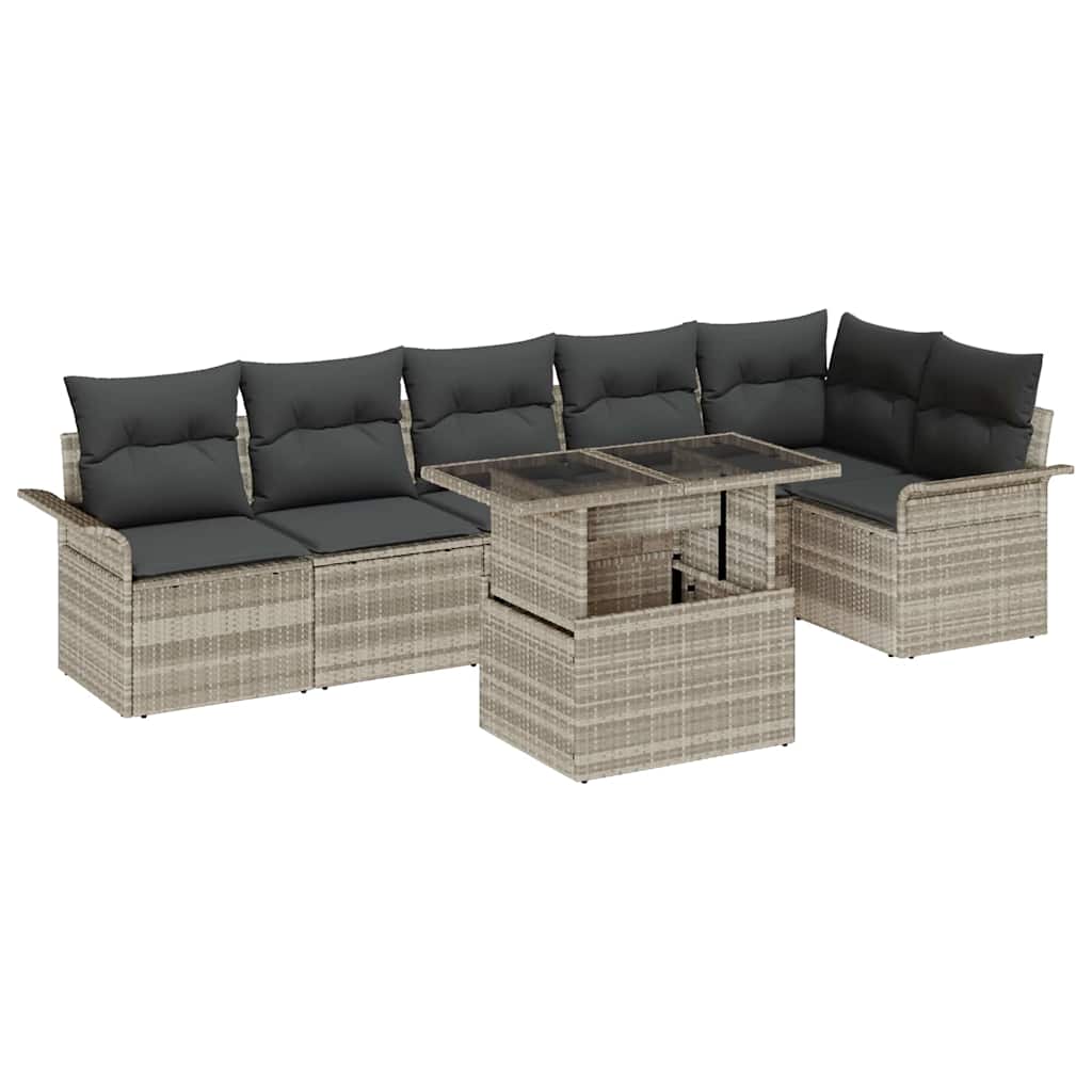 Havesofa Sæt 7 stk. Lysegrå [Syntetisk]: Poly Rattan