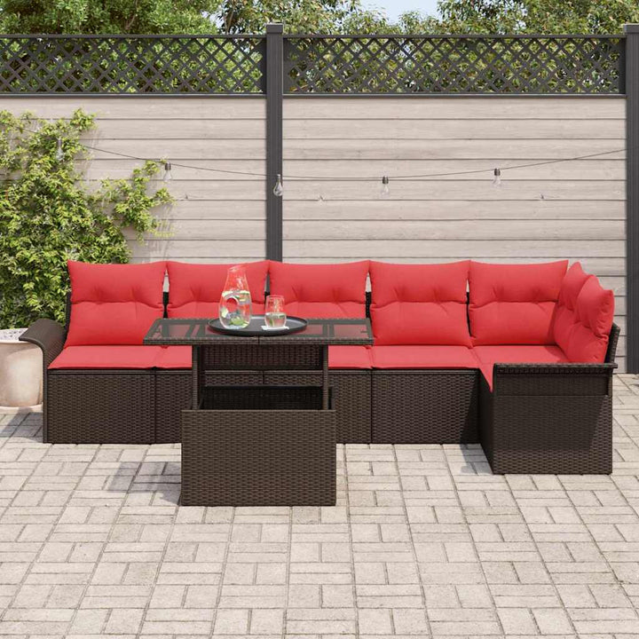 Havesofa Sæt med pude med opbevaring 7 pcs Brun Poly rattan