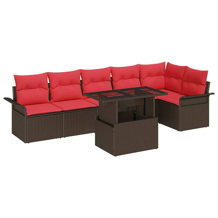 Havesofa Sæt med pude med opbevaring 7 pcs Brun Poly rattan