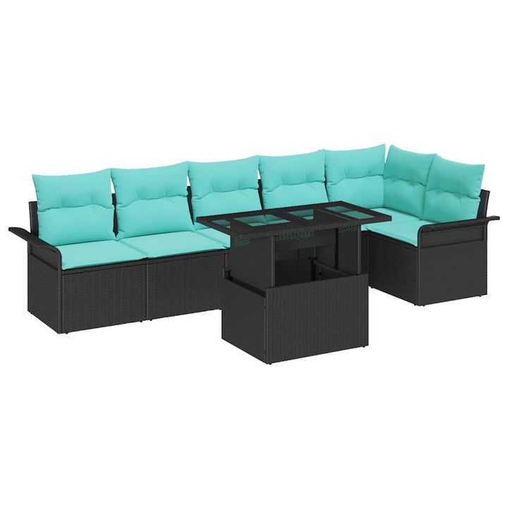Havesofa Sæt med pude med opbevaring 7 pcs Sort Poly rattan