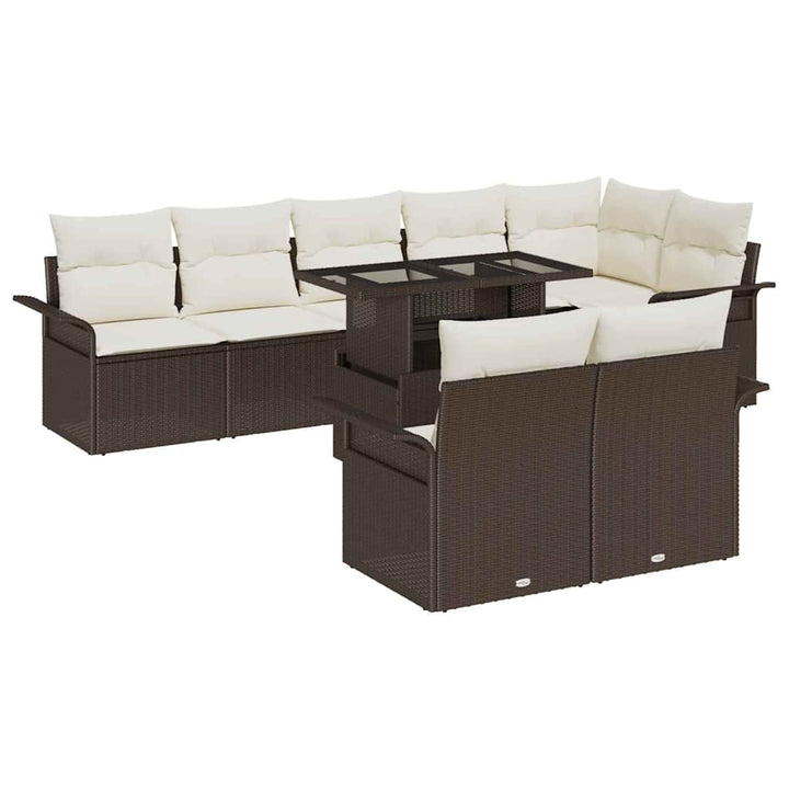 Havesofa Sæt med pude med opbevaring 9 pcs Brun Poly rattan