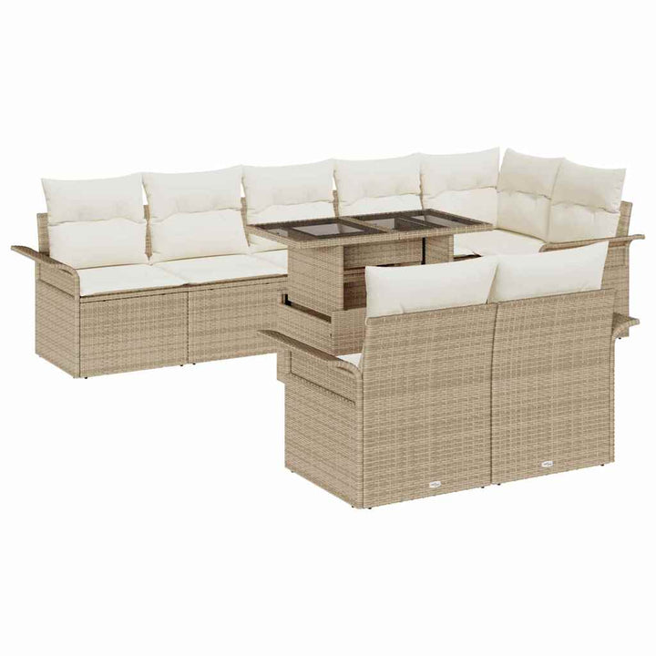 Havesofa Sæt med pude med opbevaring 9 pcs Beige Poly rattan