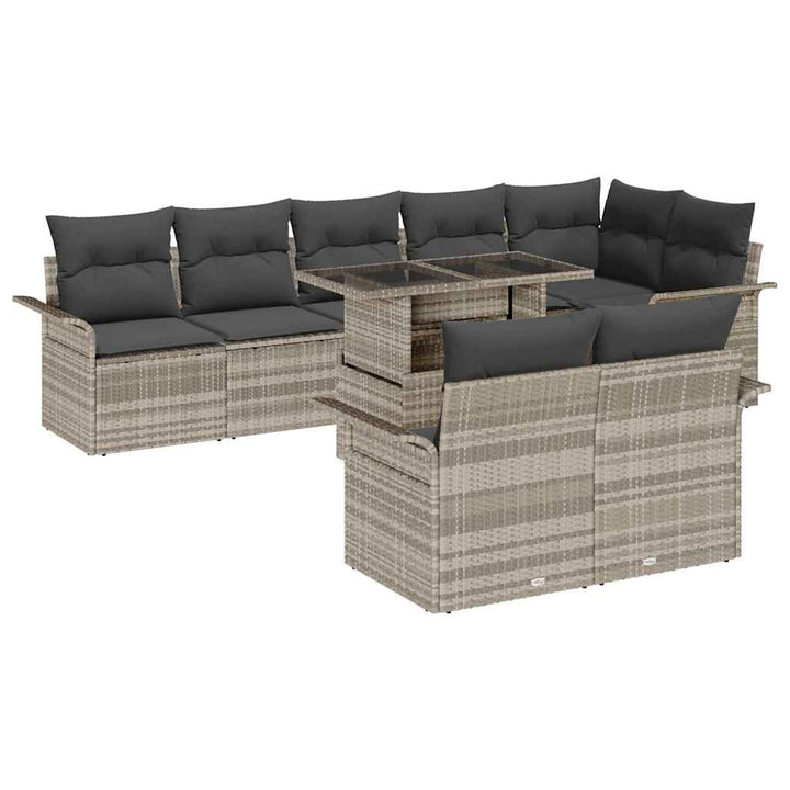Havesofa Sæt 9 stk. Lysegrå [Syntetisk]: Poly Rattan