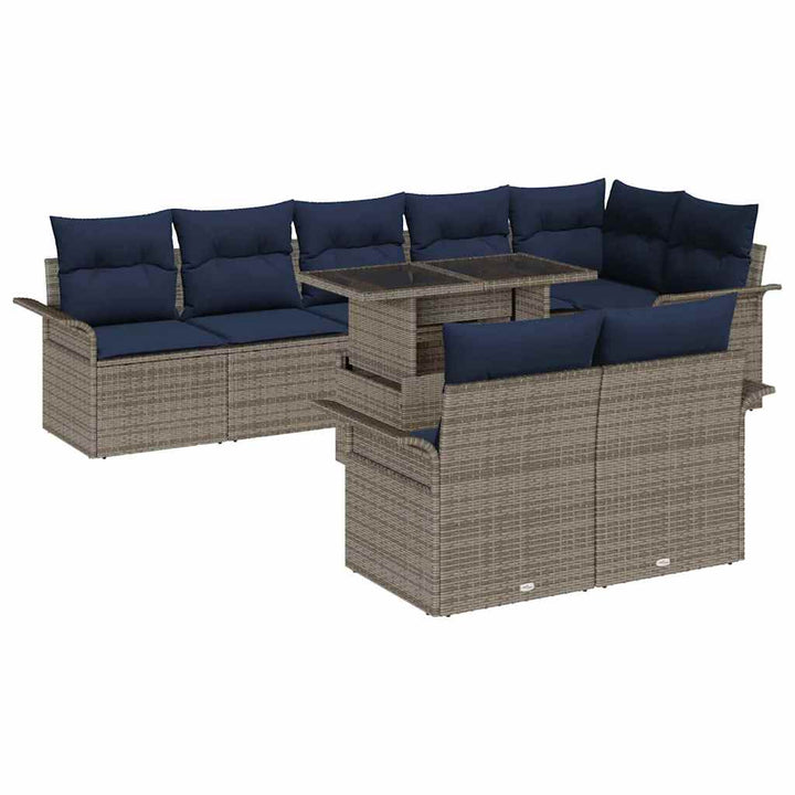 Havesofa Sæt med pude med opbevaring 9 pcs Grå Poly Rattan