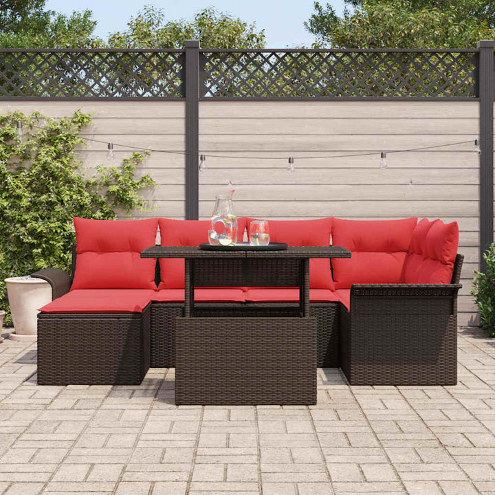 Havesofa Sæt med pude med opbevaring 7 pcs Brun Poly Rattan