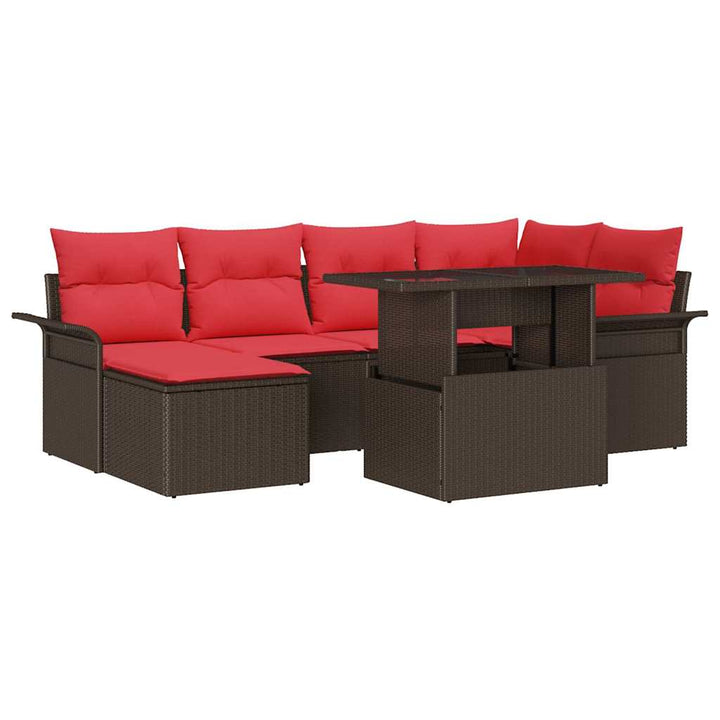 Havesofa Sæt med pude med opbevaring 7 pcs Brun Poly Rattan