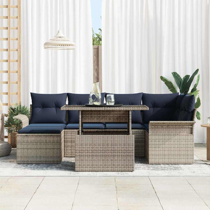 Havesofa Sæt med pude med opbevaring 7 pcs Grå Poly Rattan