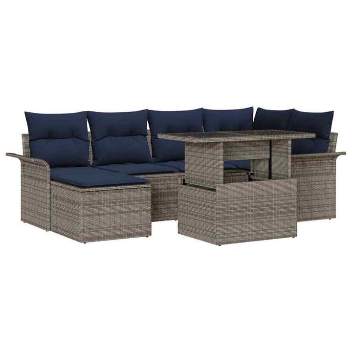 Havesofa Sæt med pude med opbevaring 7 pcs Grå Poly Rattan