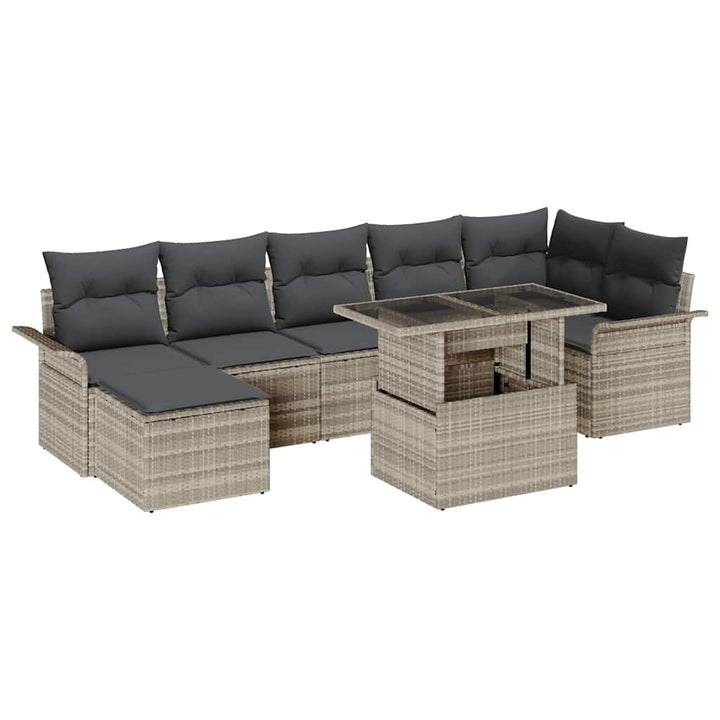 Havesofa Sæt med pude med opbevaring 8 pcs Lysegrå Poly rattan