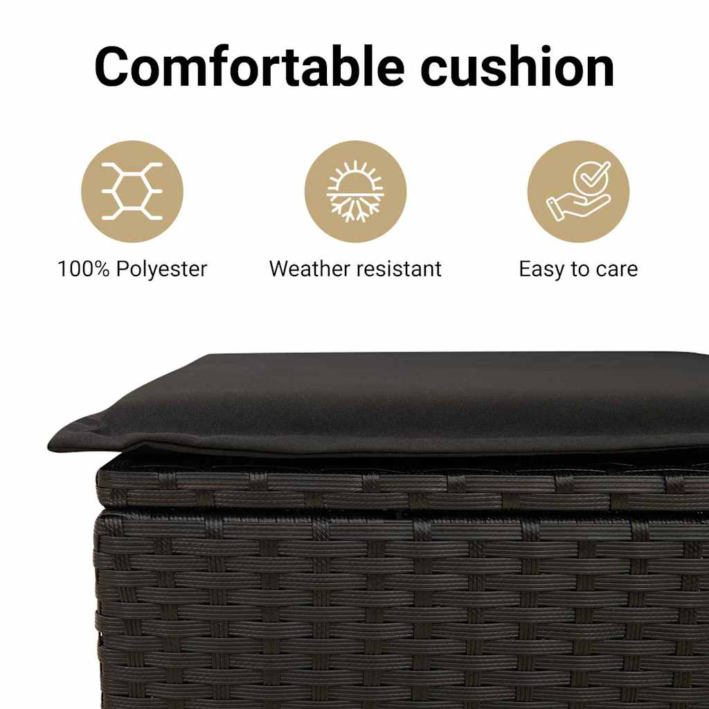 Havesofa Sæt med pude med opbevaring 8 pcs Sort Poly rattan