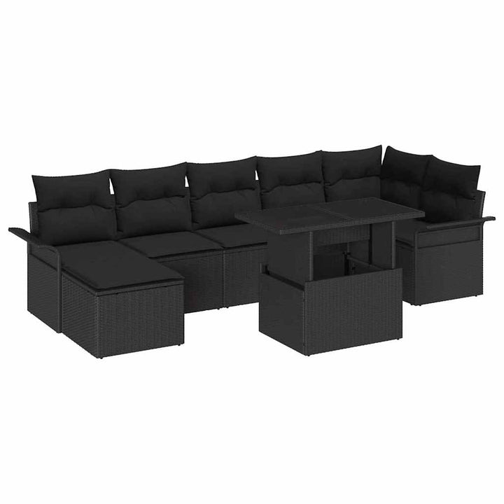 Havesofa Sæt med pude med opbevaring 8 pcs Sort Poly rattan