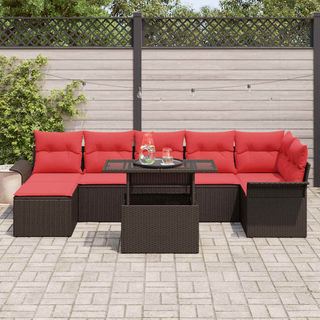 Havesofa Sæt med pude med opbevaring 8 pcs Brun Poly Rattan