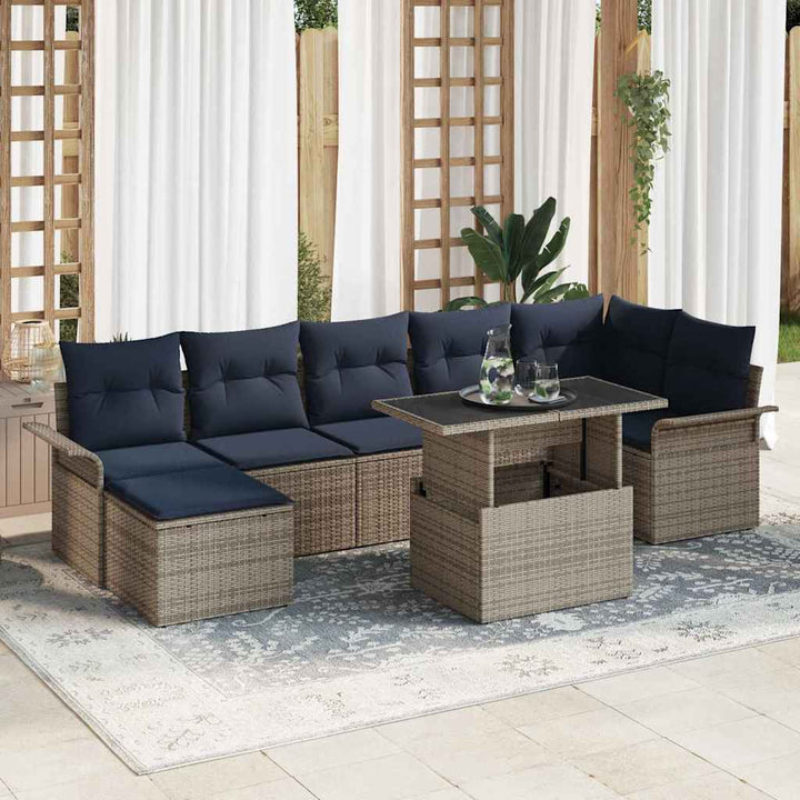 Havesofa Sæt med pude med opbevaring 8 pcs Grå Poly Rattan