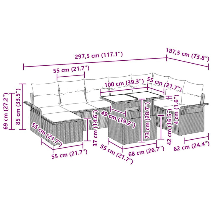 Havesofa Sæt med pude med opbevaring 9 pcs Beige og lys grå