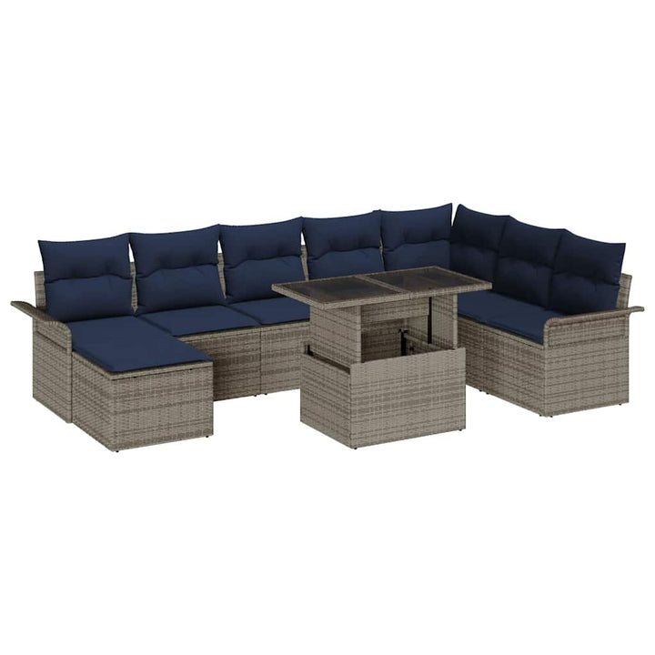 Havesofa Sæt med pude 9 pcs Grå Poly Rattan