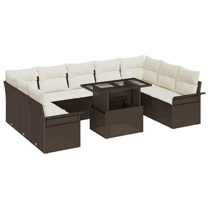 Havesofa Sæt med pude med pude 10 pcs Brun Poly Rattan