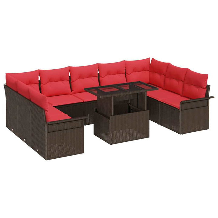 Havesofa Sæt med pude med pude 10 pcs Brun Poly Rattan