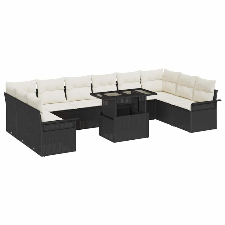 Havesofa Sæt med pude med pude 11 pcs Sort Poly Rattan