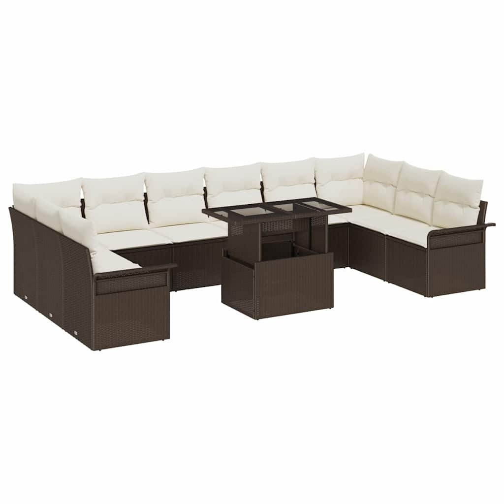Havesofa Sæt med pude med pude 11 pcs Brun Poly Rattan