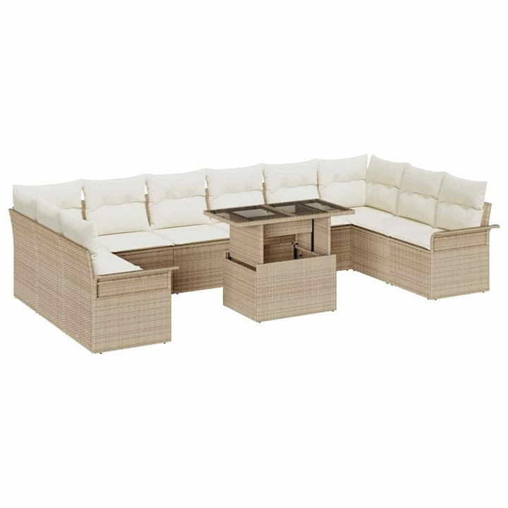Havesofa Sæt 11 stk. Beige Poly Rattan