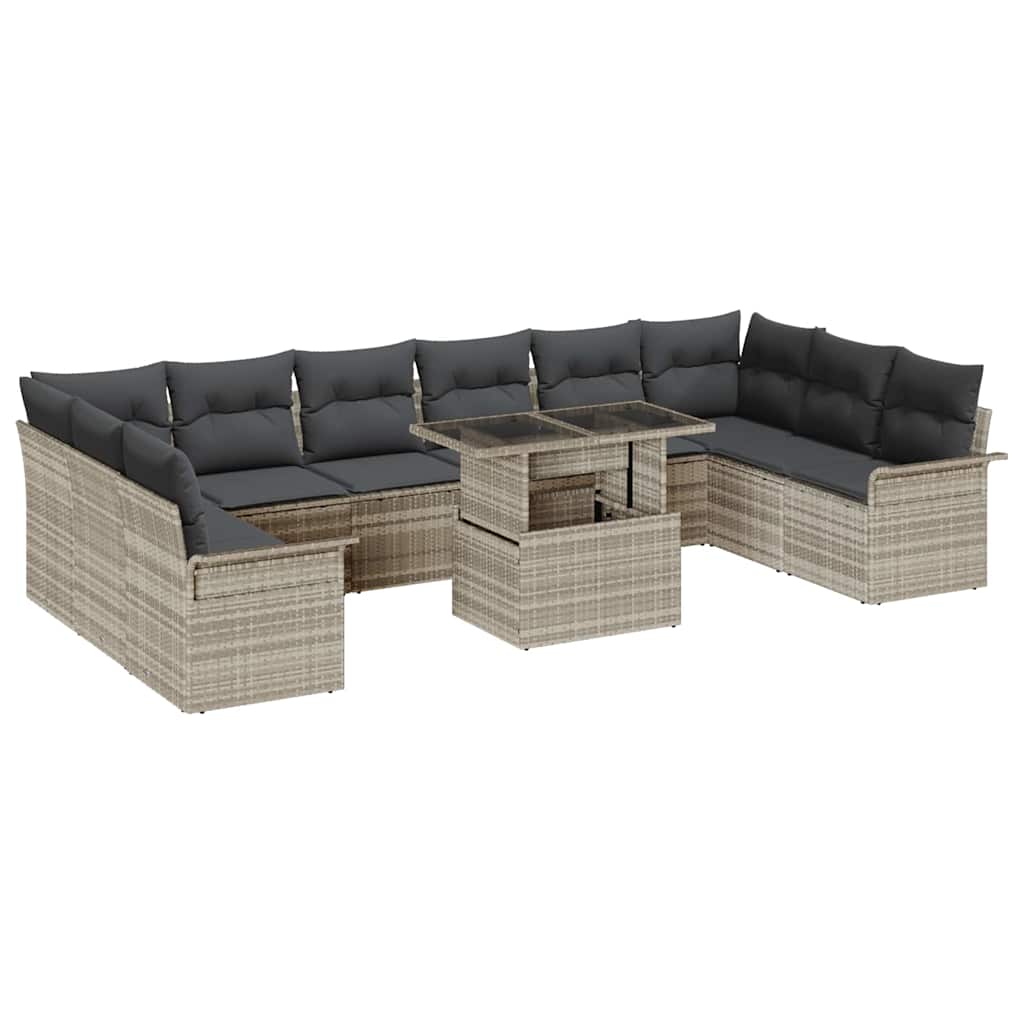 Havesofa Sæt med pude med pude 11 pcs Lysegrå Poly Rattan