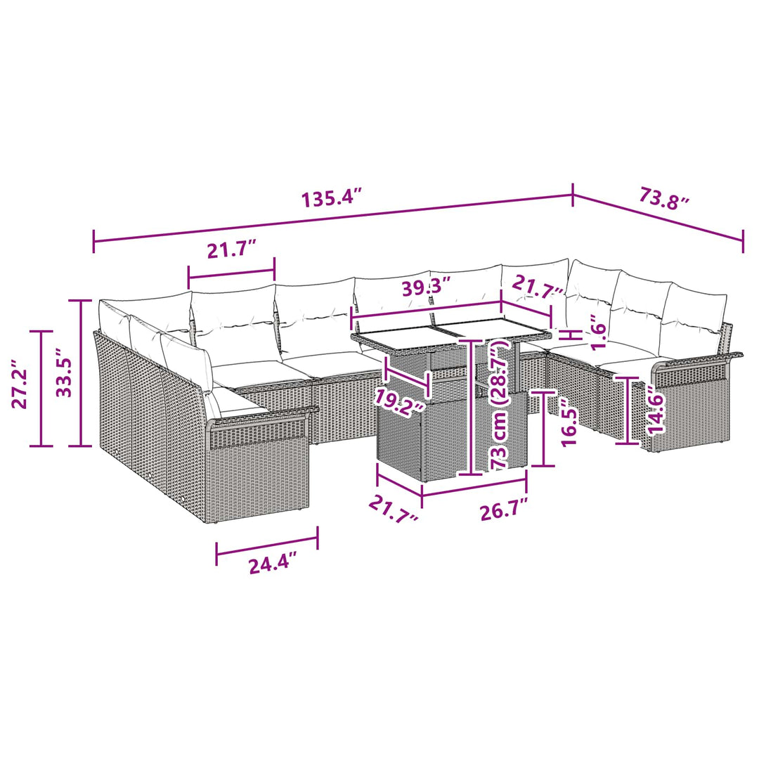 Havesofa Sæt med pude med pude 11 pcs Grå Poly Rattan