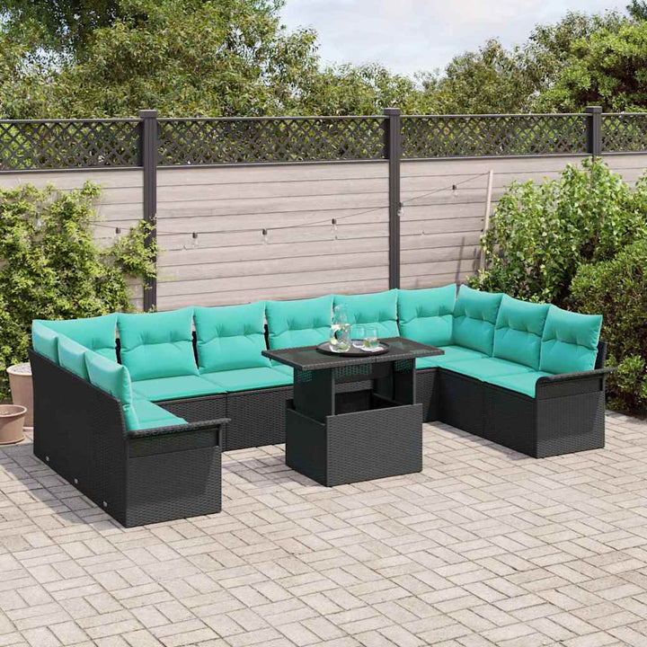 Havesofa Sæt med pude med pude 11 pcs Sort Poly Rattan