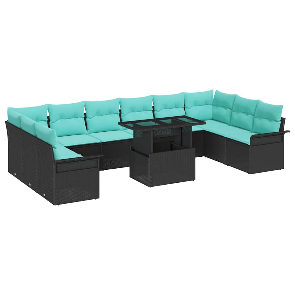 Havesofa Sæt med pude med pude 11 pcs Sort Poly Rattan
