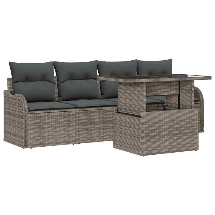 Havesofa Sæt med pude med pude 5 pcs Grå Poly Rattan