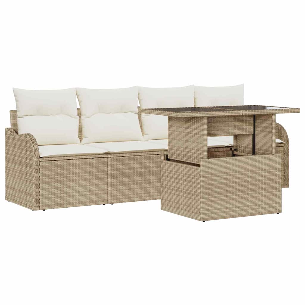 Havesofa Sæt 5 stk. 4-Antal sæder Beige Poly Rattan