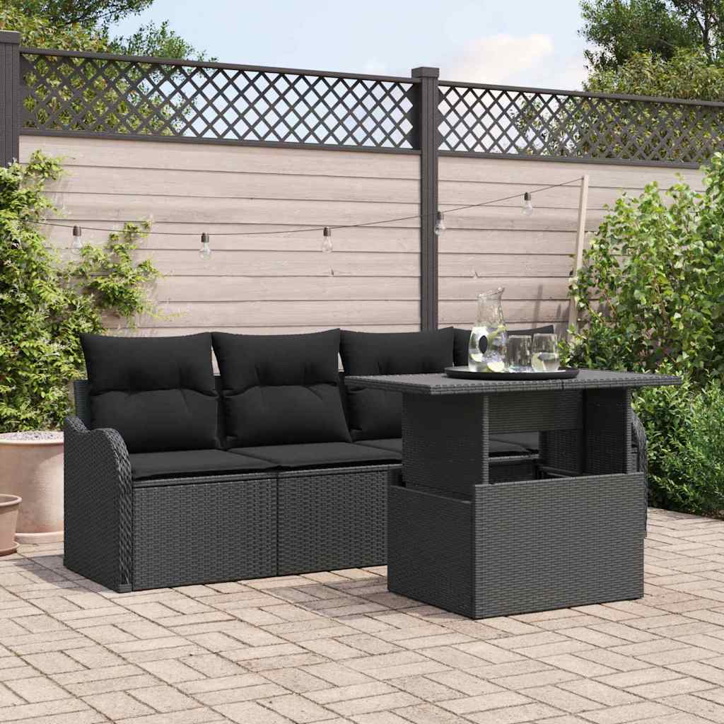 Havesofa Sæt med pude med pude 5 pcs Sort Poly Rattan
