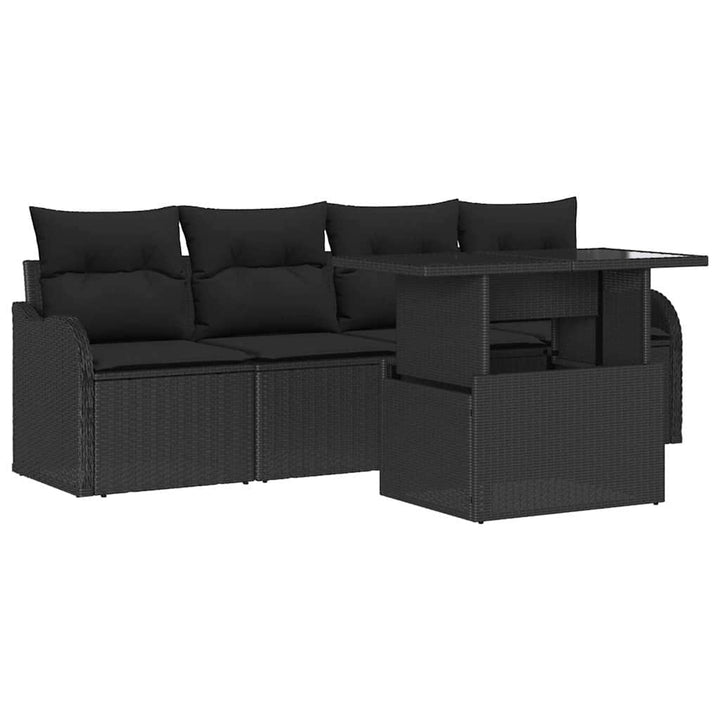 Havesofa Sæt med pude med pude 5 pcs Sort Poly Rattan