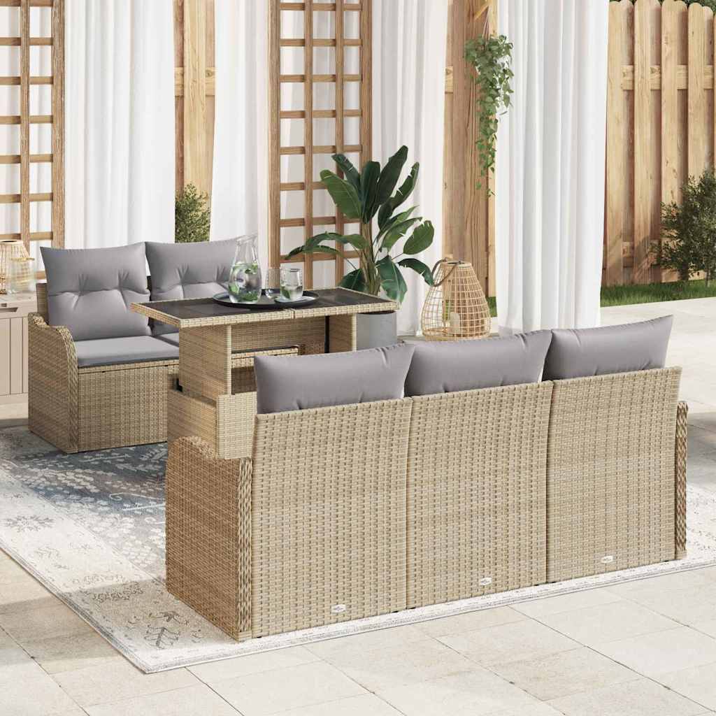 Havesofa Sæt 6 stk. Beige Poly Rattan