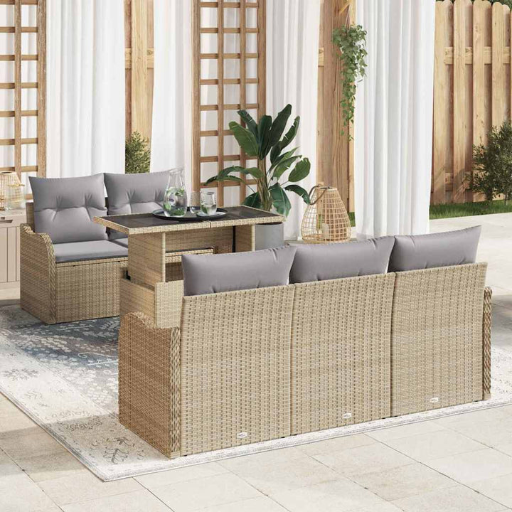 Havesofa Sæt 6 stk. Beige Poly Rattan