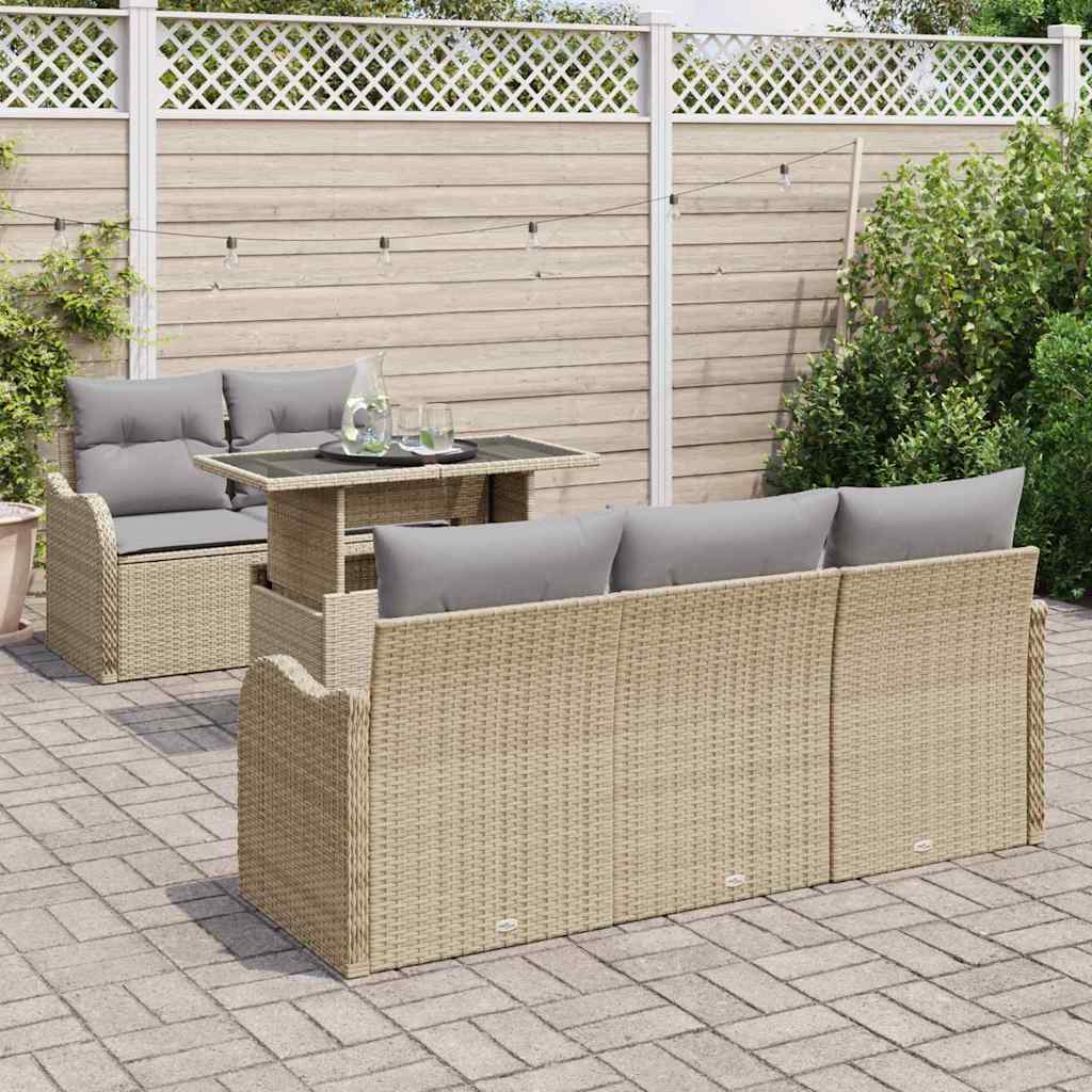 Havesofa Sæt 6 stk. Beige Poly Rattan