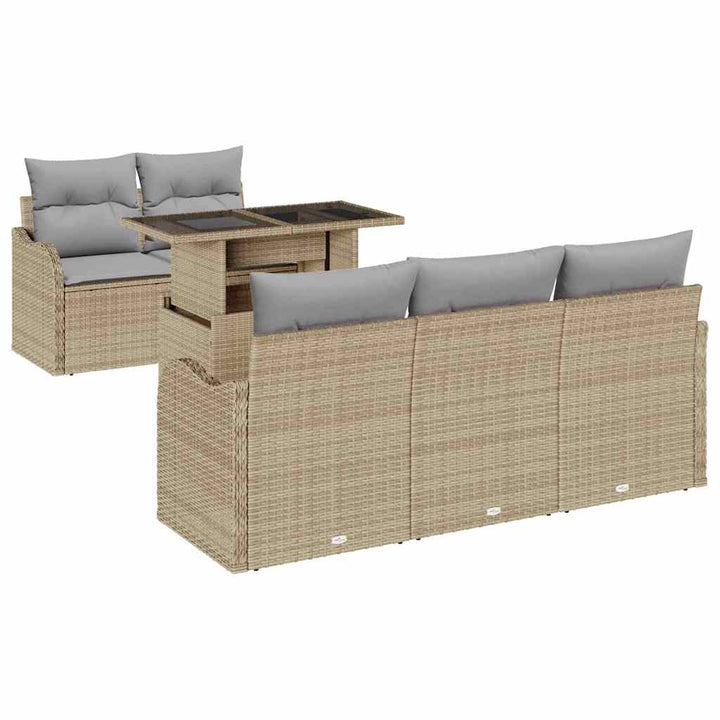 Havesofa Sæt 6 stk. Beige Poly Rattan