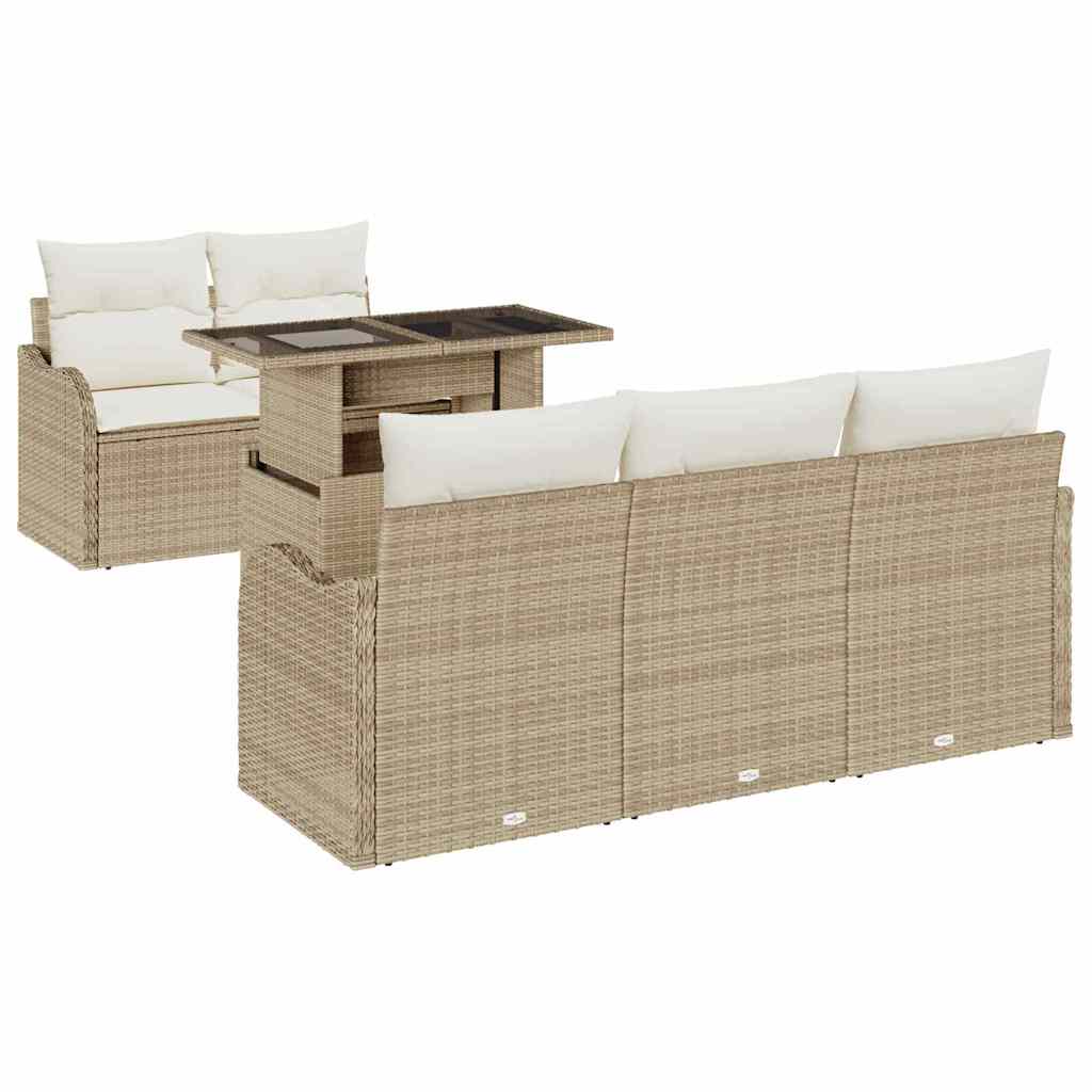 Havesofa Sæt 6 stk. Beige Poly Rattan