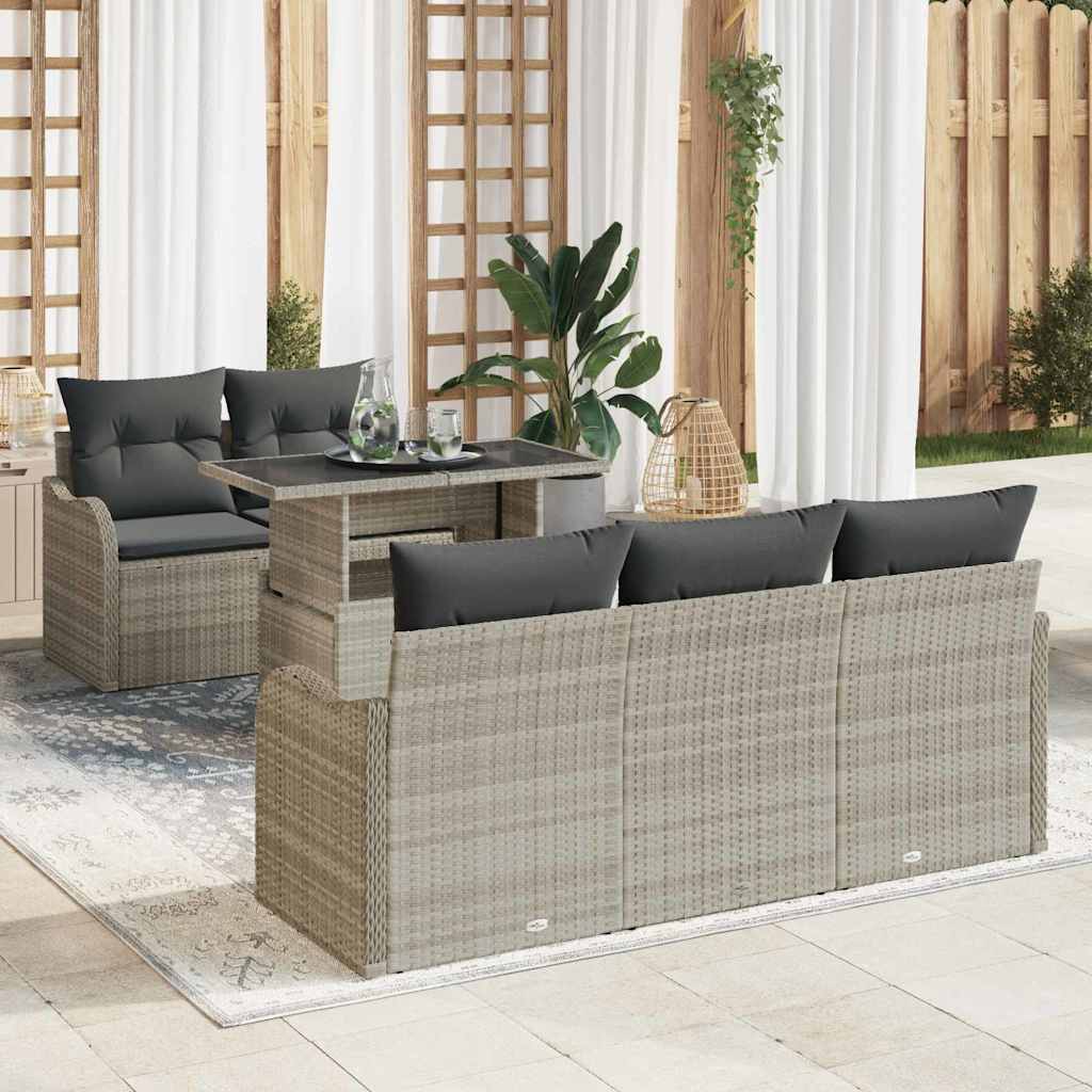 Havesofa Sæt med pude med pude 6 pcs Lysegrå Poly Rattan
