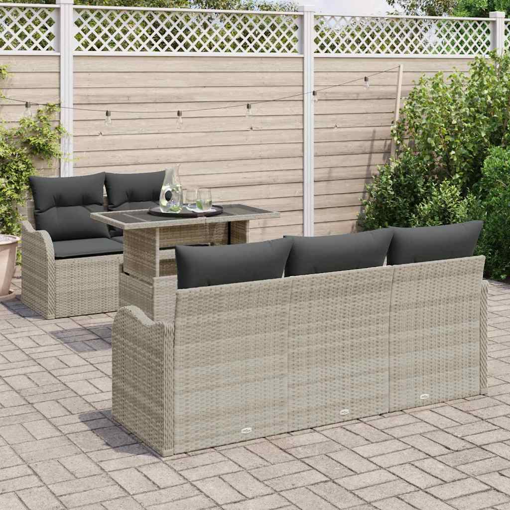 Havesofa Sæt med pude med pude 6 pcs Lysegrå Poly Rattan