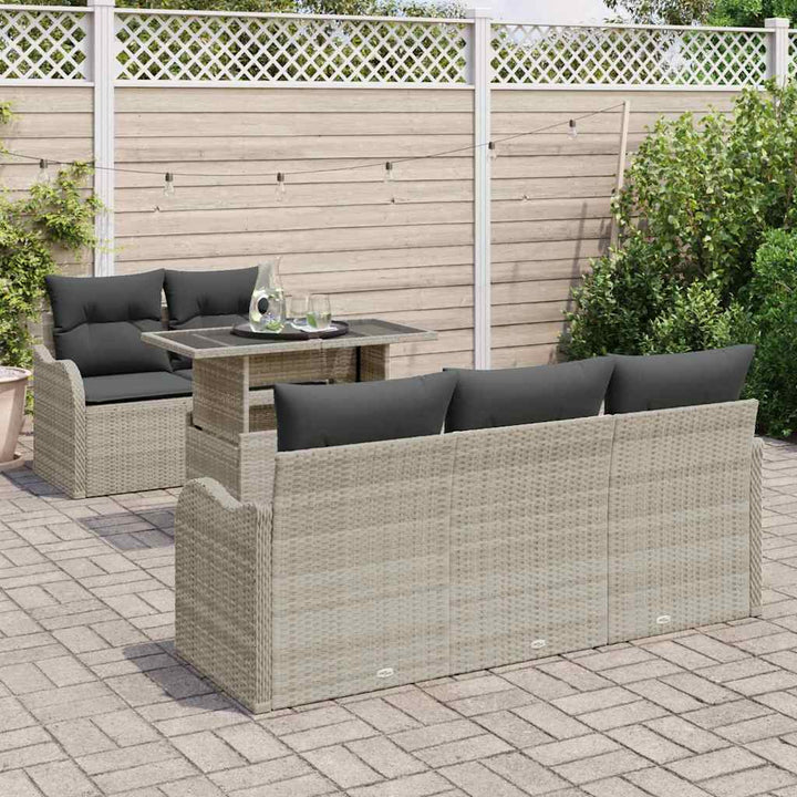 Havesofa Sæt med pude med pude 6 pcs Lysegrå Poly Rattan