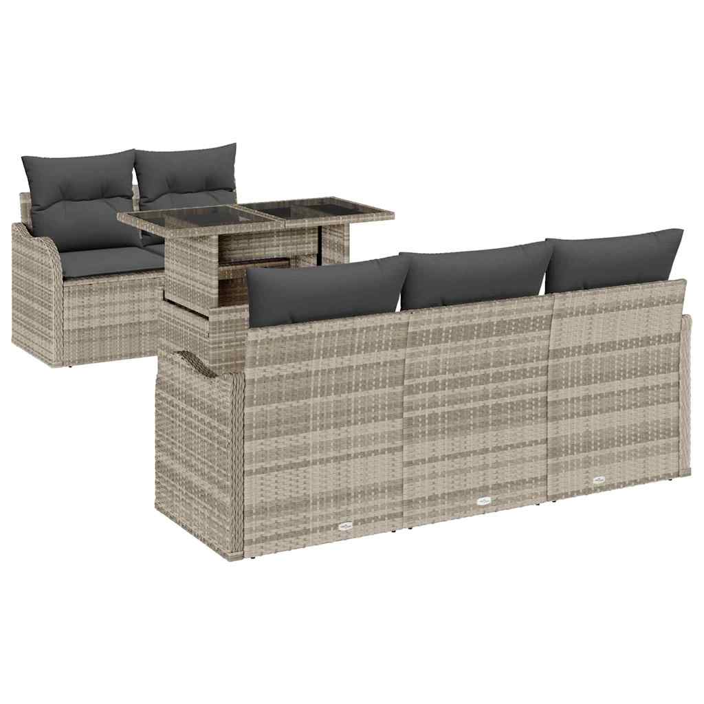 Havesofa Sæt med pude med pude 6 pcs Lysegrå Poly Rattan