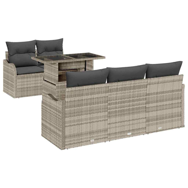 Havesofa Sæt med pude med pude 6 pcs Lysegrå Poly Rattan